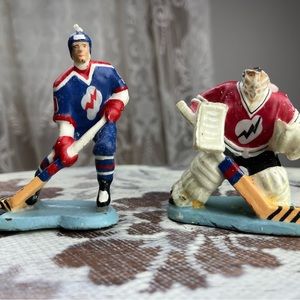 Vintage 90s Wilton 2 Piece Hockey Player Goalie Cake Topper Decal Candle Set